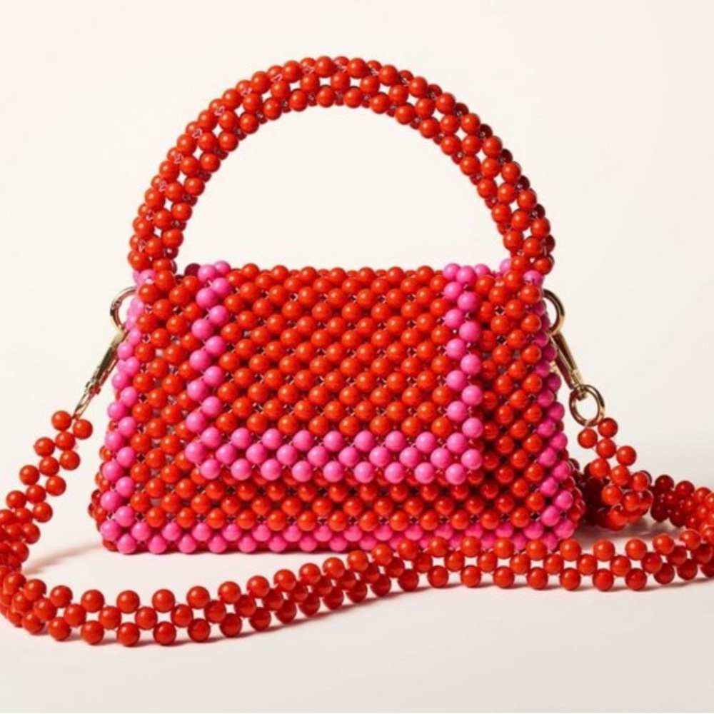Red and Pink Colorblock Beaded Kate Spade Crossbody Handbag